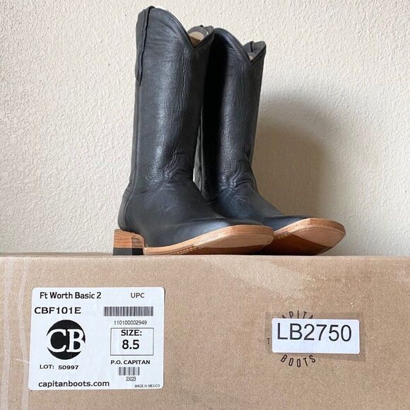 NEW Capitan Mens Cowboy Boots FT WORTH Rivercrest 9D Black Leather Square Toe - Picture 10 of 10